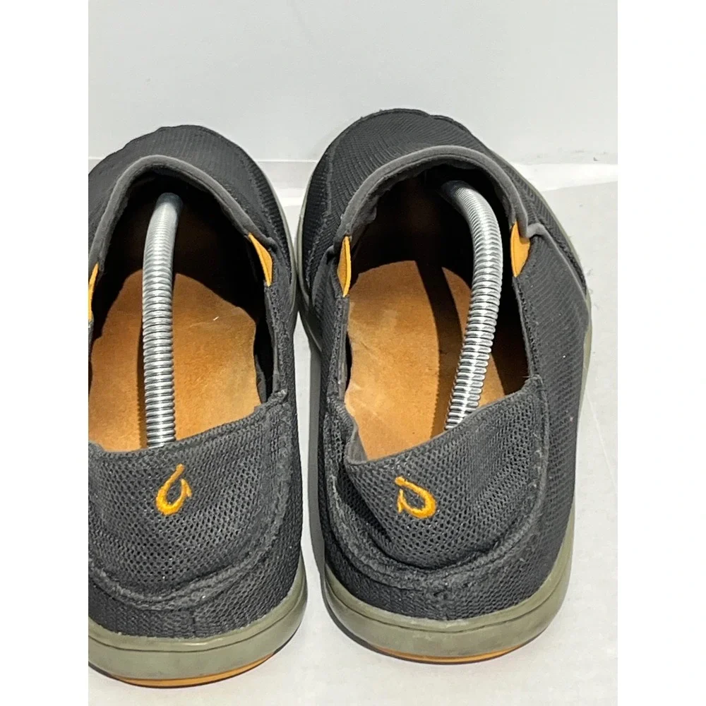 Olukai Nohea Mesh Mens Charcoal‎ Gray Orange Slip On Shoes Drop-In Heel Loafers